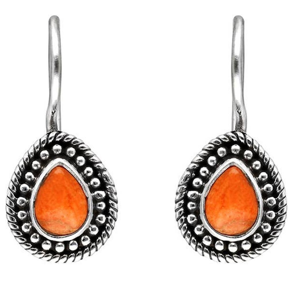 Orange Mohave Turquoise Dangle Earrings | 925 Sterling Silver Boho Artisan